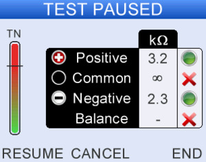 Pause and resume testing at any time to address any issue impacting a test, such as noise, probe or electrode fitment.